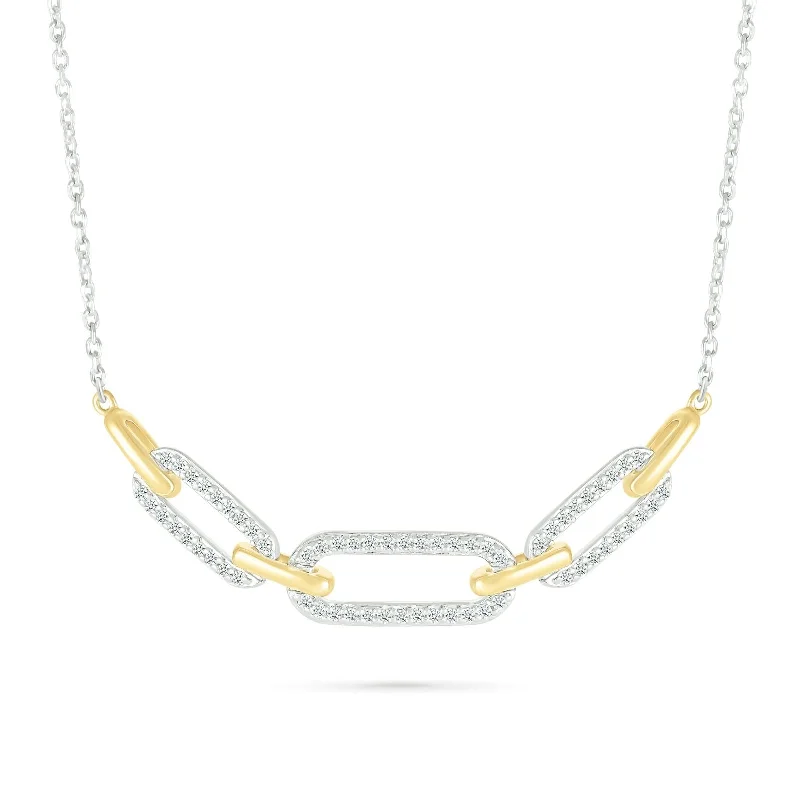 celestial necklaces for women -Interlocking Diamond and Gold Oval Pendant with Seven Links Necklace