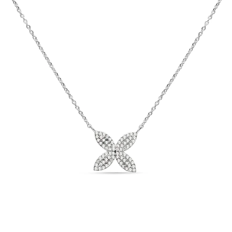 heart-shaped necklaces for women -Four Petal Diamond Pavé Flower Necklace