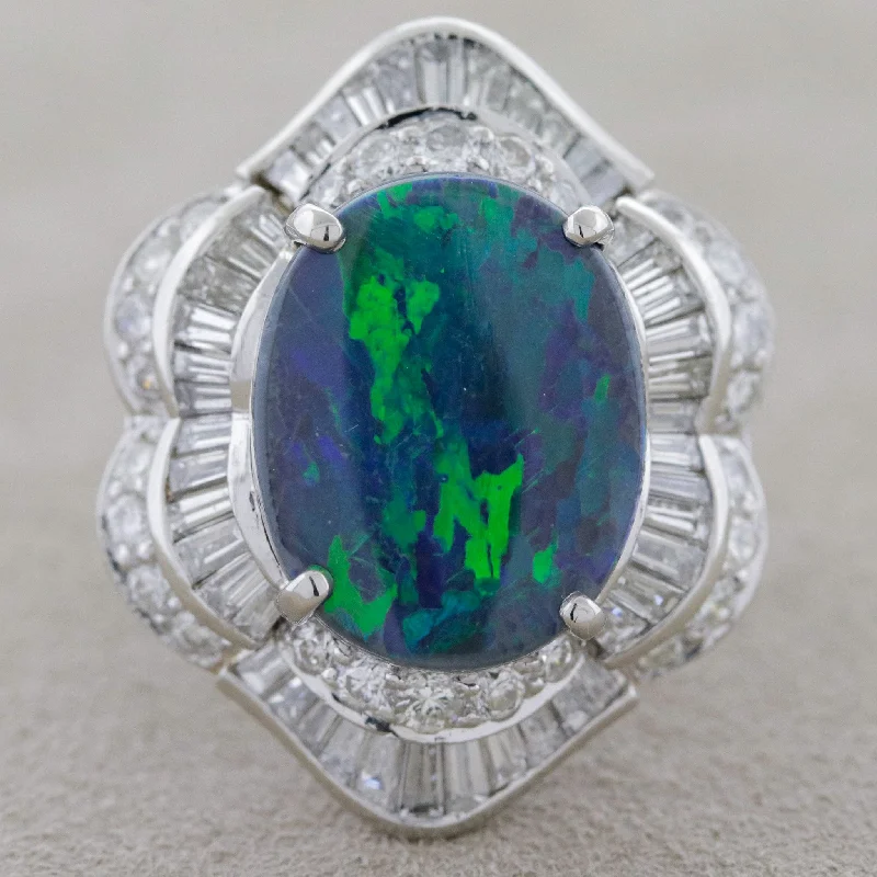 gold rings for women -Australian Black Opal Diamond Platinum Cocktail Ring