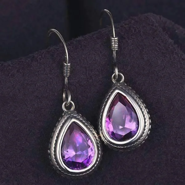 wedding hoop earrings for women -Bezel Set Alexandrite Sapphire Pear 2.1CT IOBI 925 Sterling Silver Earrings for Women