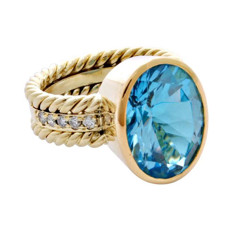 statement rings for women -Ring-Blue Topaz and Diamond