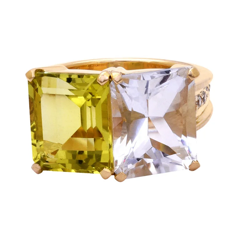 luxury rings for women -Ring- Crystal, Lemon Quartz and Diamond