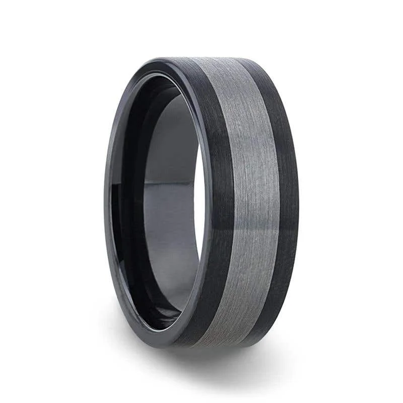 emerald necklaces for women -Thorsten ENDAST Ceramic Inlay Black Tungsten Wedding Band With Flat Brushed Edges - 8mm