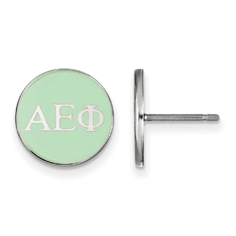 wedding hoop earrings for women -Sterling Silver Alpha Epsilon Phi Green Enamel Disc Post Earrings