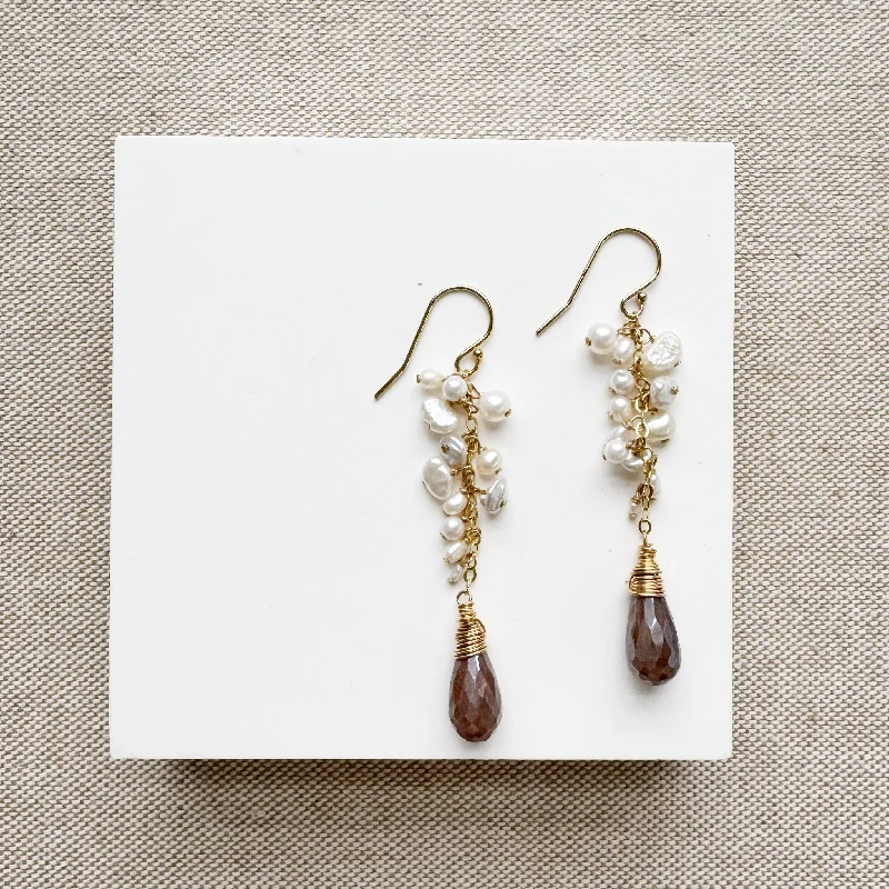 chandelier earrings for women -Coffee and Pearl Earrings