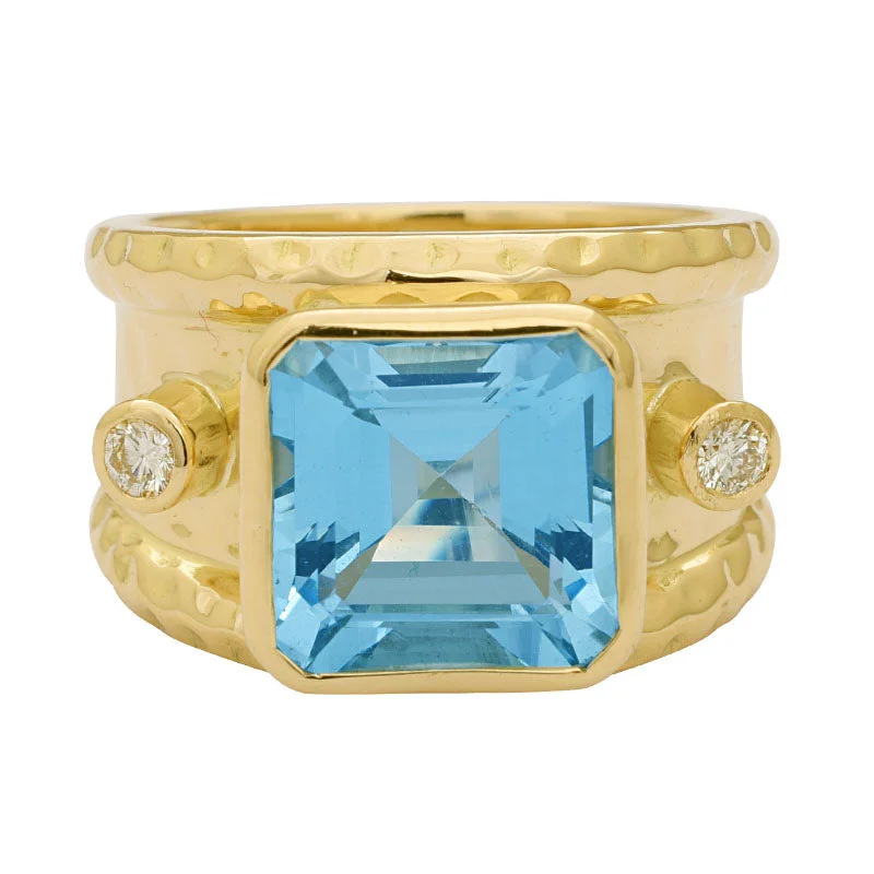 luxury sapphire rings -Ring-Aquamarine and Diamond