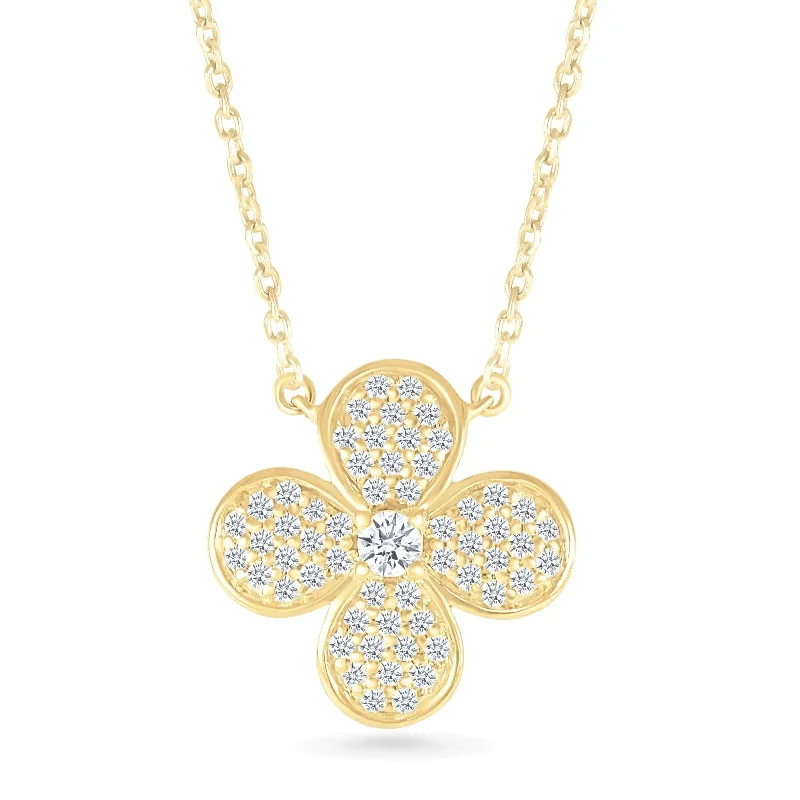 choker necklaces for women -Four Petal Diamond Pave Flower Necklace