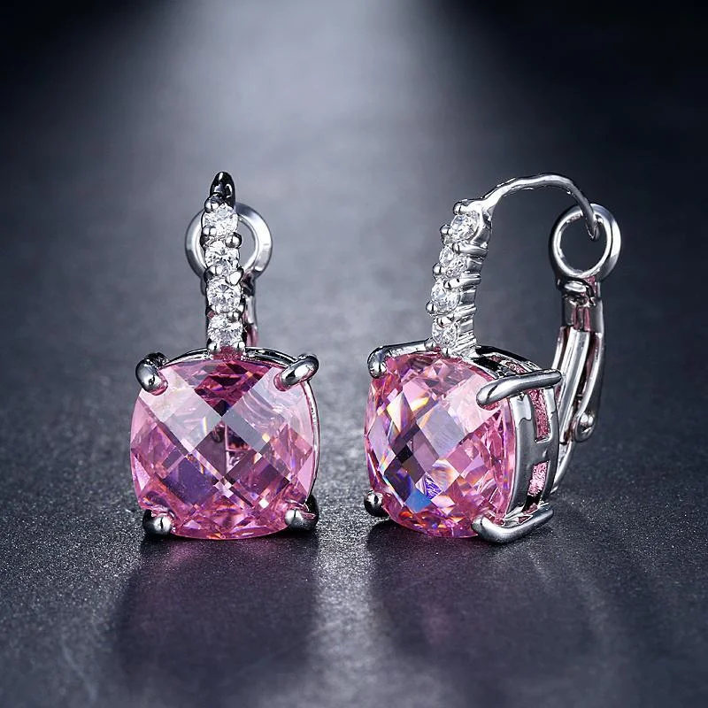 custom earrings for women -Pure - IOBI Crystals Royal Pink Drop Earrings