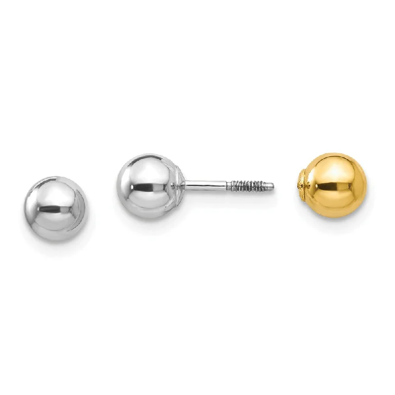 silver dangle earrings for women -Reversible 5mm Ball Screw Back Earrings in 14k Two-tone Gold