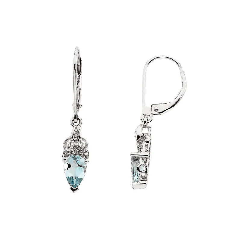 bridal drop earrings for women -Aquamarine and Diamond Lever Back Earrings in 14k White Gold