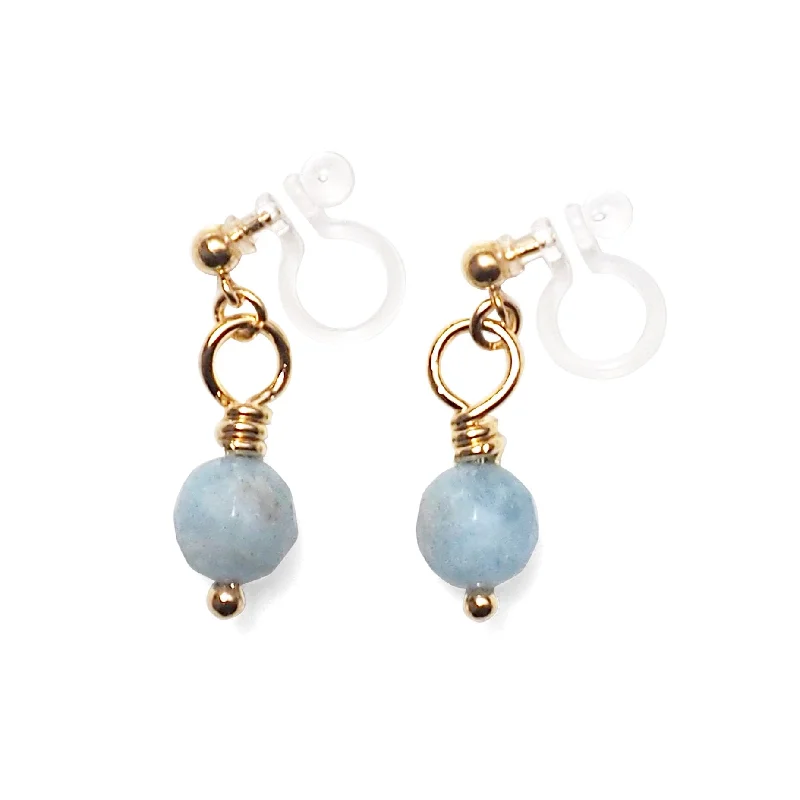 silver earrings for women -Light Blue Aquamarine Invisible Clip On Earrings