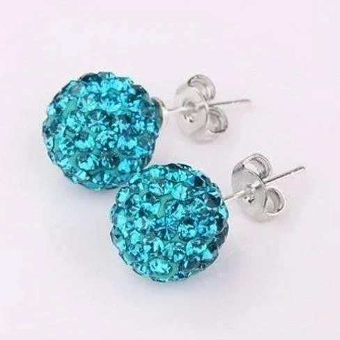 luxury earrings for women -Shamballa Aqua Blue Crystals on 925 Silver Stud Earrings