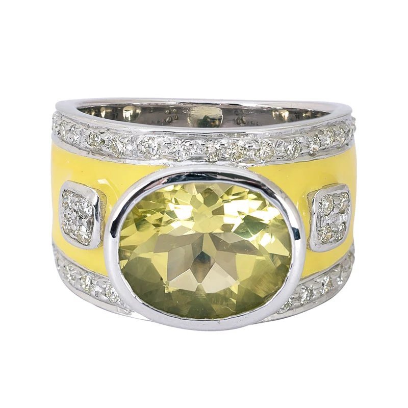 classic wedding rings for women -Ring- Lemon Quartz and Diamond (Enamel)