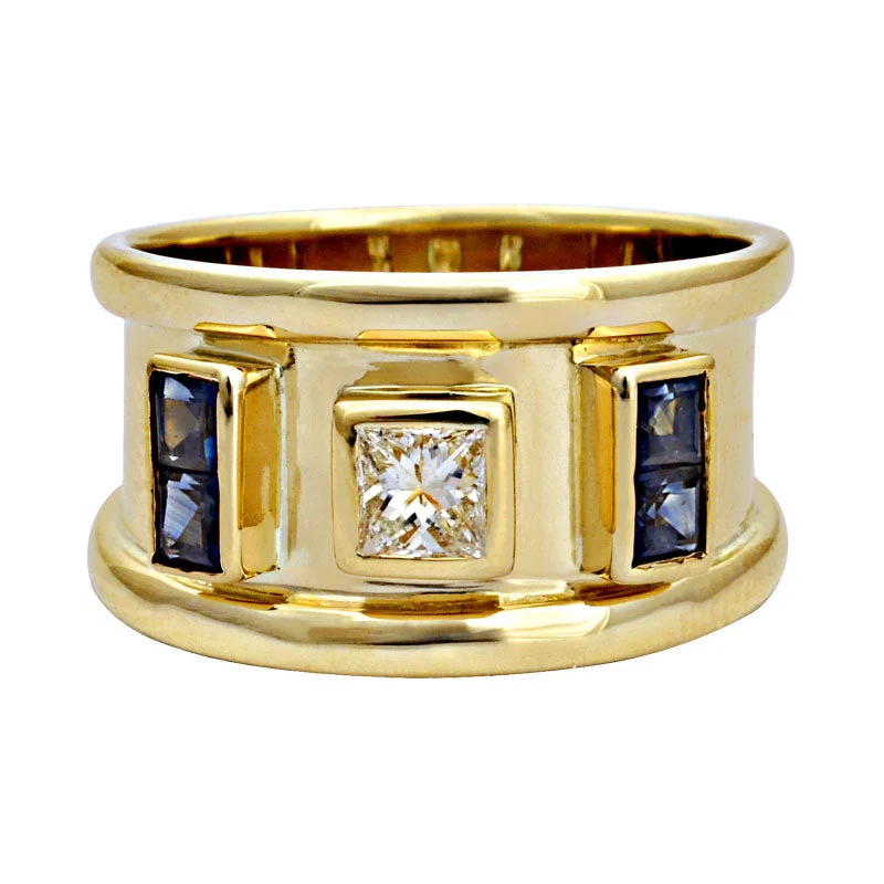 luxury wedding rings for women -Ring-Blue Sapphire and Diamond