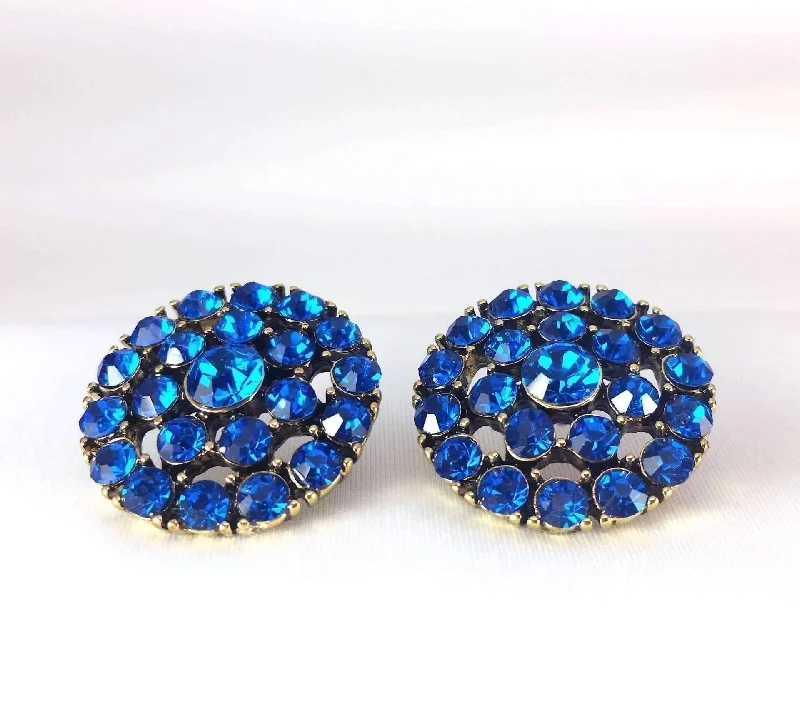 oversized hoop earrings for women -Blue Moon Large Round CZ Stud Earrings for Woman