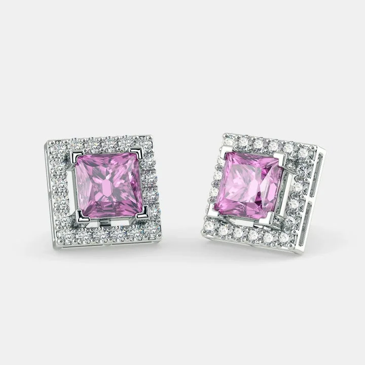 teardrop earrings for women -SERENA PINK SAPPHIRE STUDS - 925 SILVER