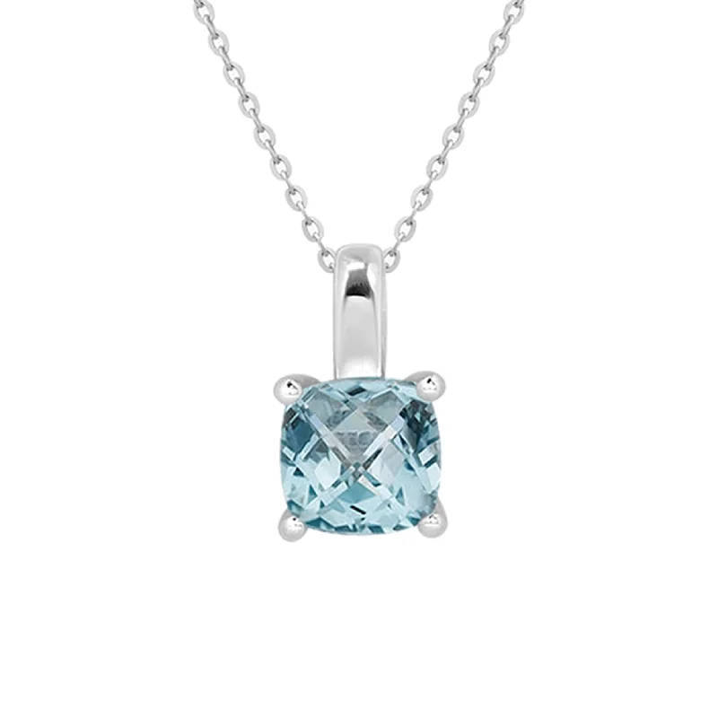 heirloom necklaces for women -Cushion Cut Blue Topaz Pendant Necklace