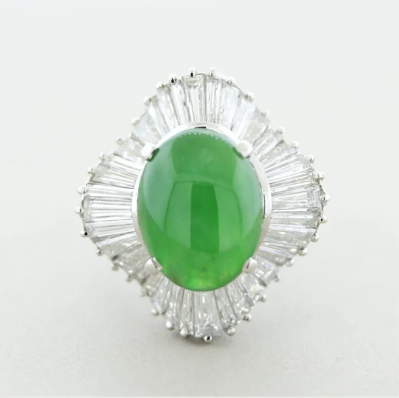 vintage rings for women -Fine Jadeite Jade Diamond Platinum Ballerina Ring