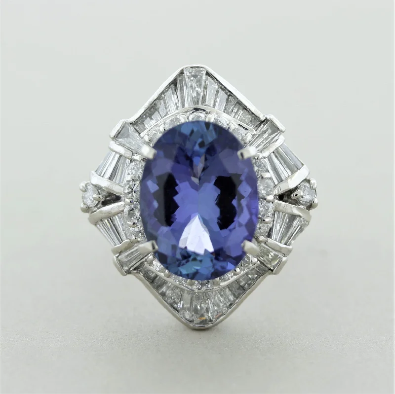 platinum rings for women -Tanzanite Diamond Platinum Cocktail Ring