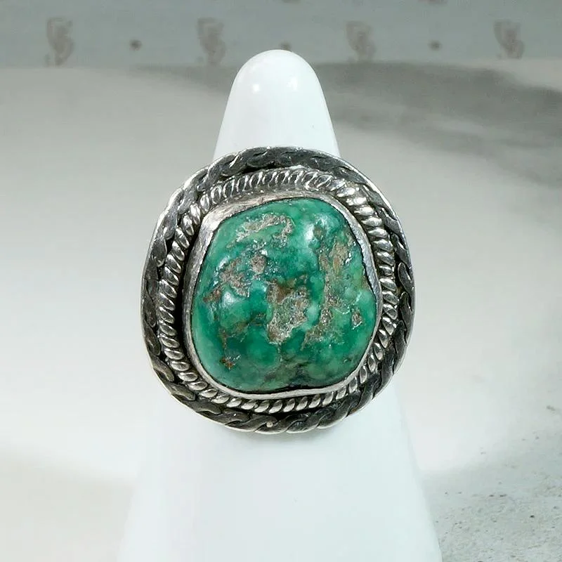 wedding band sets for women -Bold Green Turquoise & Sterling Navajo Ring