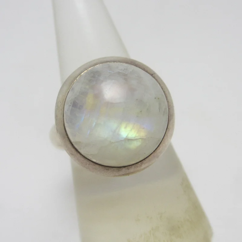 fashion rings for women -Large Cabochon Moonstone Sterling Silver Ring Vintage c1980