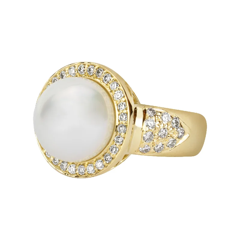 white gold engagement rings -Ring - South Sea Pearl And Diamond