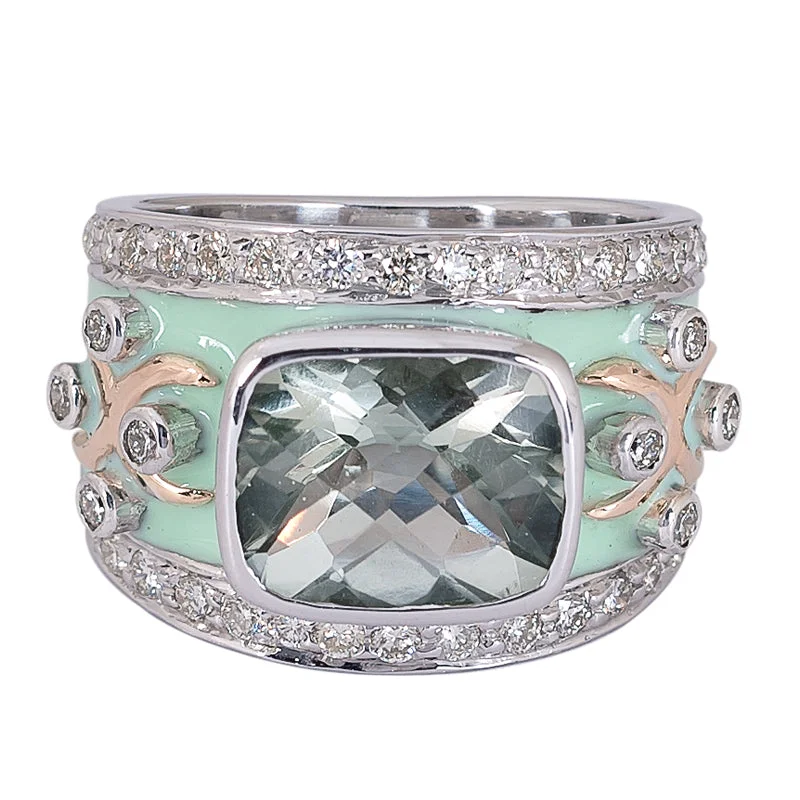 art deco rings for women -Ring- Green Quartz and Diamond (Enamel)