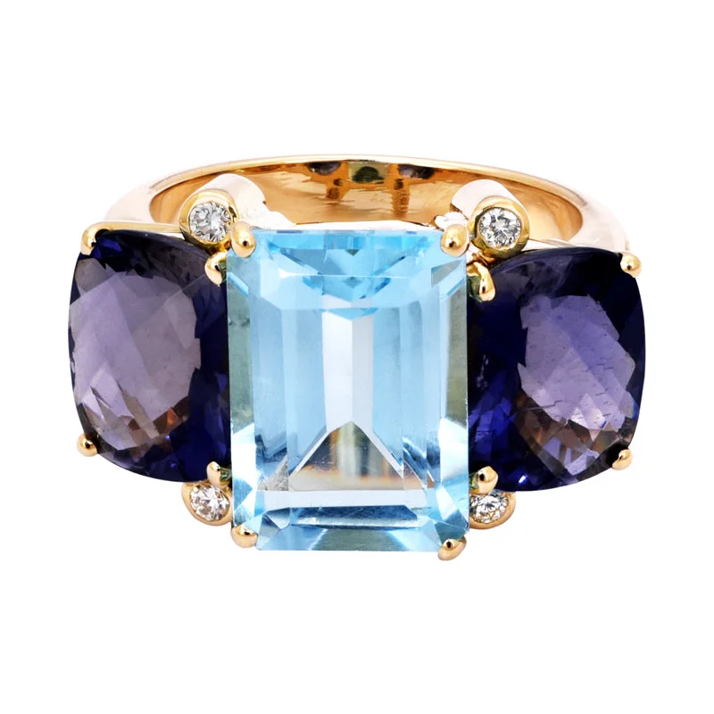 platinum rings for women -Ring- Blue Topaz, Iolite and Diamond