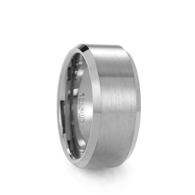 engraved gold necklaces for women -Thorsten SHIPTON Tungsten Carbide Ring with Brushed Center and Beveled Edges - 10mm