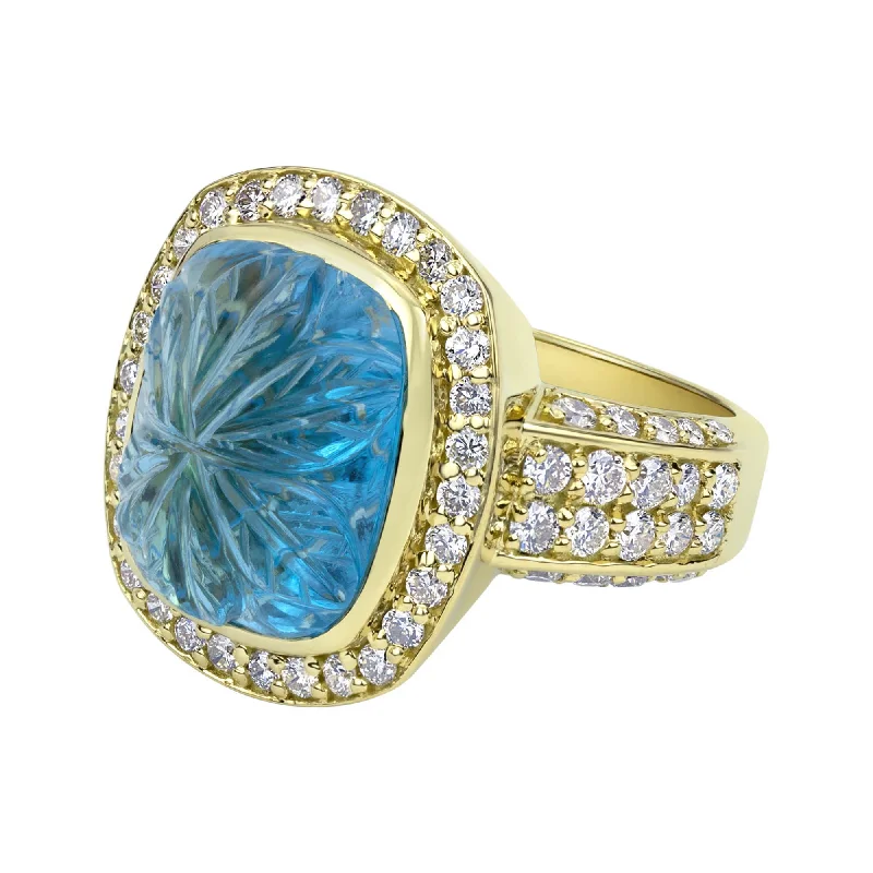 wedding bands for women -Ring - Blue Topaz And Diamond