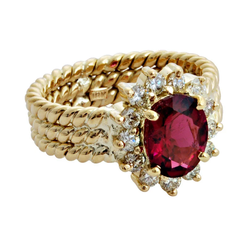 bold rings for women -Ring-Rubellite and Diamond