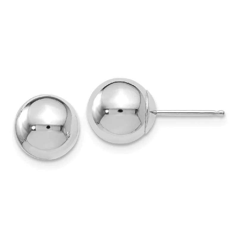 minimalistic earrings for women -8mm (5/16 Inch) 14k White Gold Polished Ball Friction Back Studs