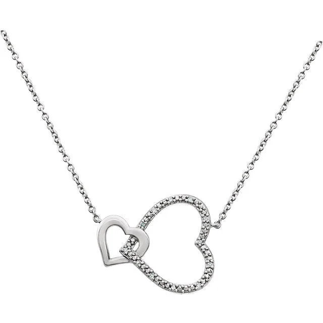 bold necklaces for women -Sterling Silver .03 CTW Diamond Interlocking Heart 18" Necklace