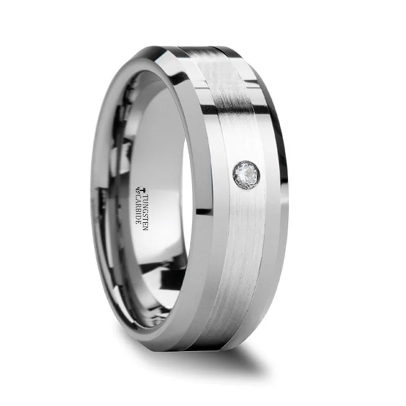 special occasion necklaces for women -Thorsten GAUTIER Beveled Tungsten Carbide Ring w/ Palladium Inlaid & Diamond - 8mm