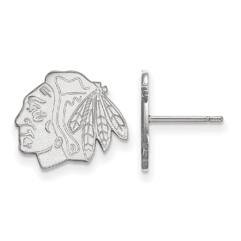 chic gold earrings for women -10k White Gold NHL Chicago Blackhawks Small Post Earrings