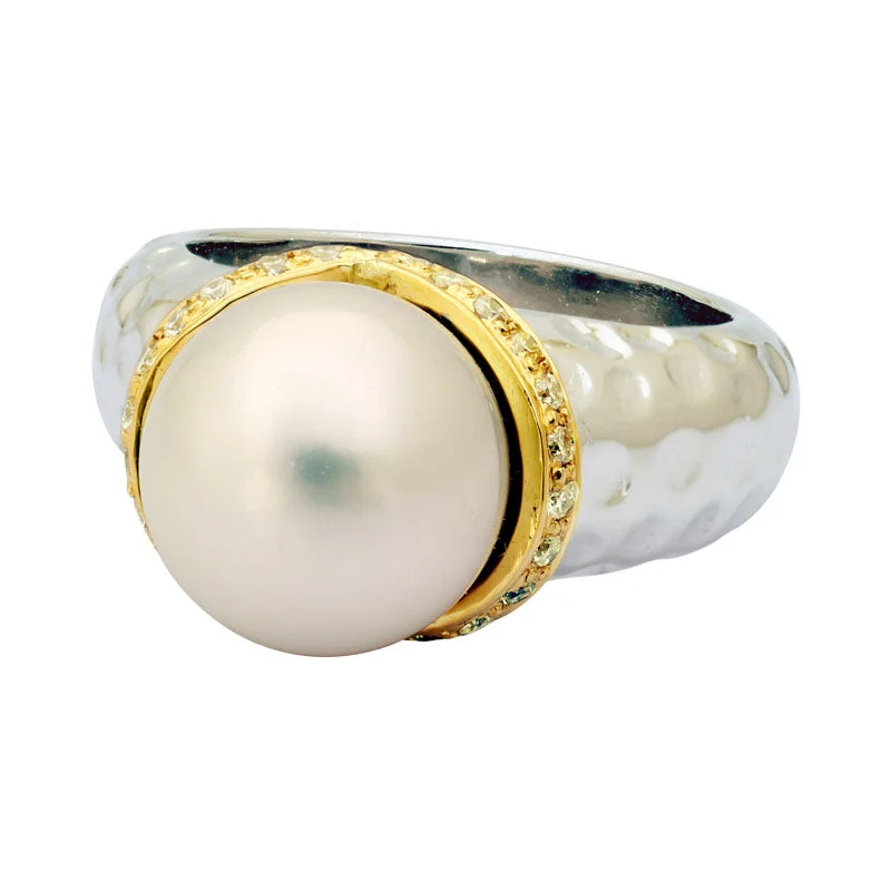 white gold engagement rings -Ring-South Sea Pearl and Diamond