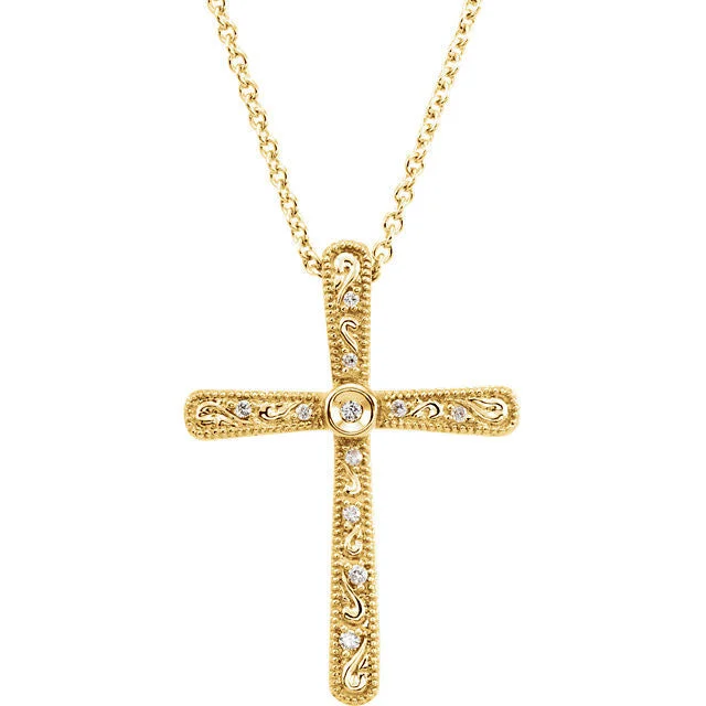 trendy necklaces for women -14K Gold .05 CTW Diamond Cross 18" Necklace