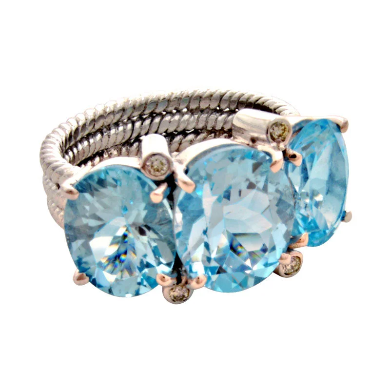 elegant engagement rings -Ring-Blue Topaz and Diamond