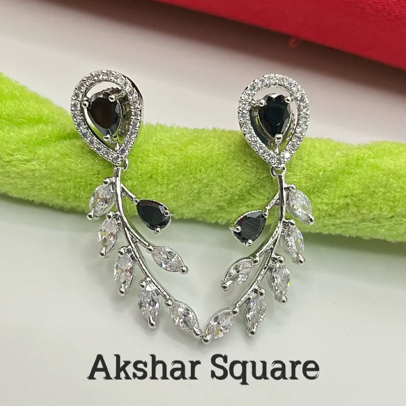 luxury hoop earrings for women -Silver CZ Leaf Earrings