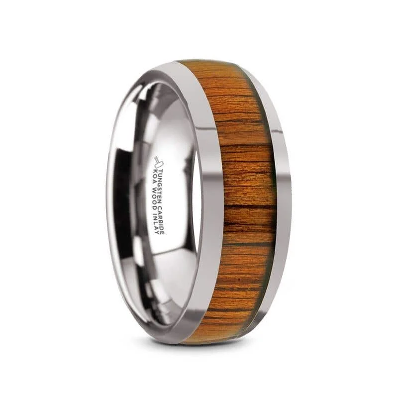 anniversary necklaces for women -Thorsten KAMEHA Tungsten Domed Profile Polished Finish Men’s Wedding Ring with Koa Wood Inlay - 8mm