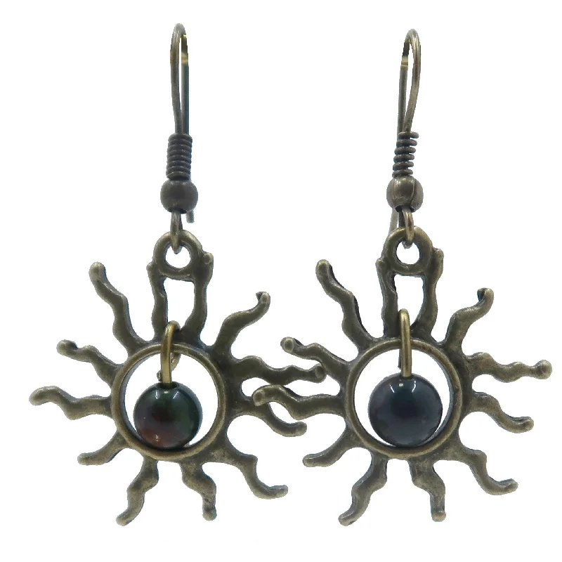 unique hoop earrings for women -Bloodstone Earrings Brewing Sun Almighty Antiqued