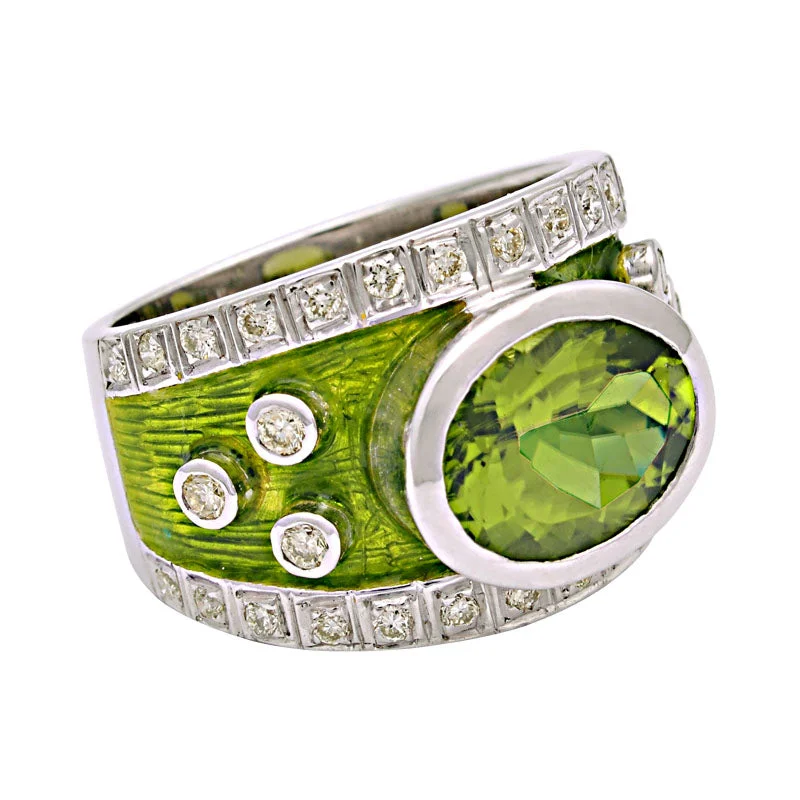 wedding rings for women -Ring-Peridot and Diamond (Enamel)