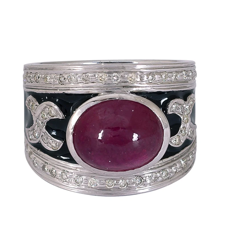 ruby rings for women -Ring- Glass Filled Ruby and Diamond (Enamel)