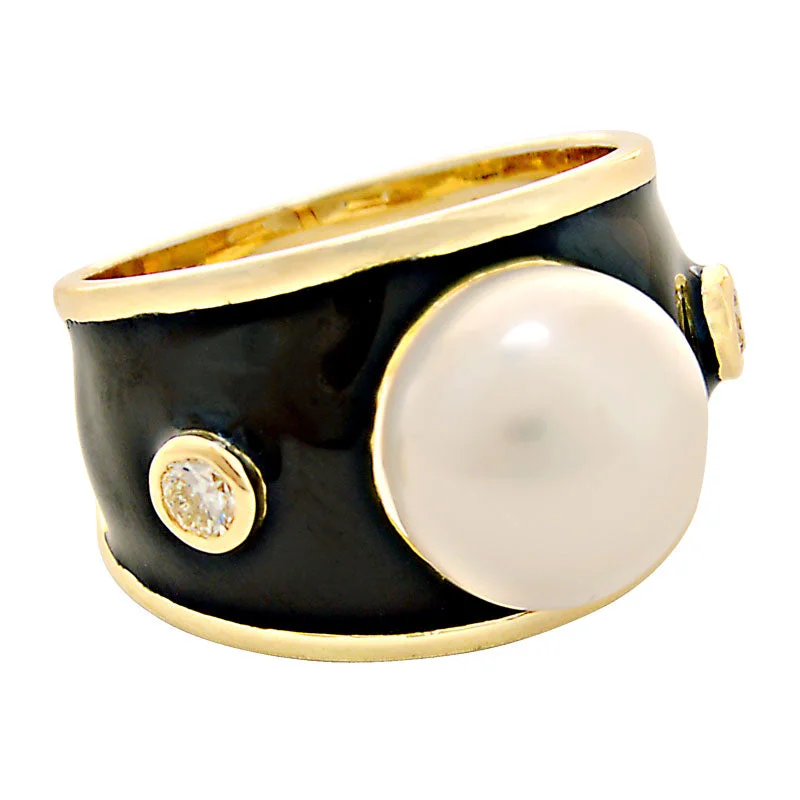 halo rings for women -Ring-South Sea Pearl and Diamond (Enamel)