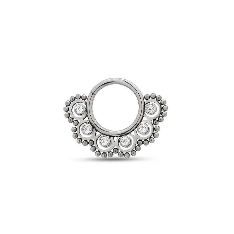 cushion-cut rings for women -Trident Cluster Jewel Beaded Outlay Hinged Ring