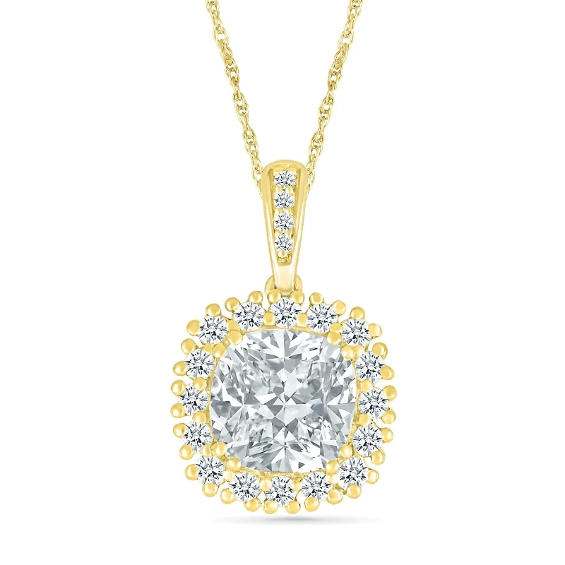 silver necklaces for women -Round White Sapphire Pendant with White Sapphire Halo