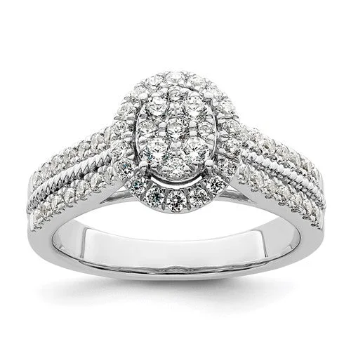 sparkling necklaces for women -14k White Gold Complete Diamond Oval Halo Cluster Engagement Ring