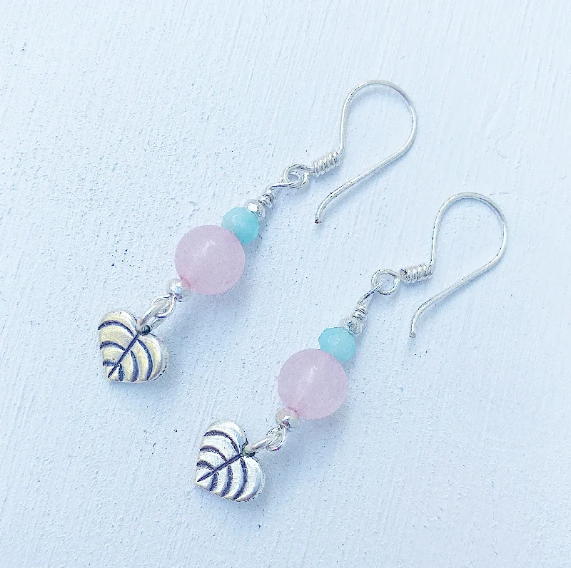 trendy earrings for women -ROSE QUARTZ AND AMAZONITE EARRINGS