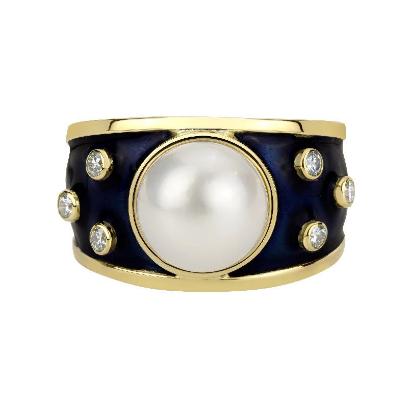 white gold engagement rings -Ring- South Sea Pearl And Diamond (Enamel)