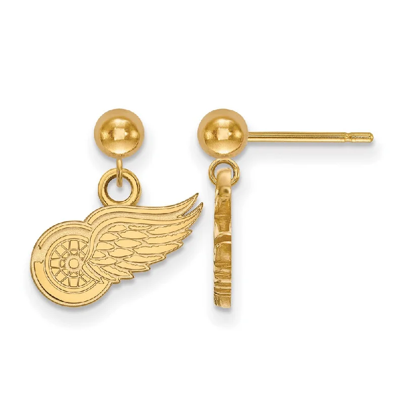 elegant drop earrings for women -SS 14k Yellow Gold Plated NHL Detroit Red Wings Ball Dangle Earrings